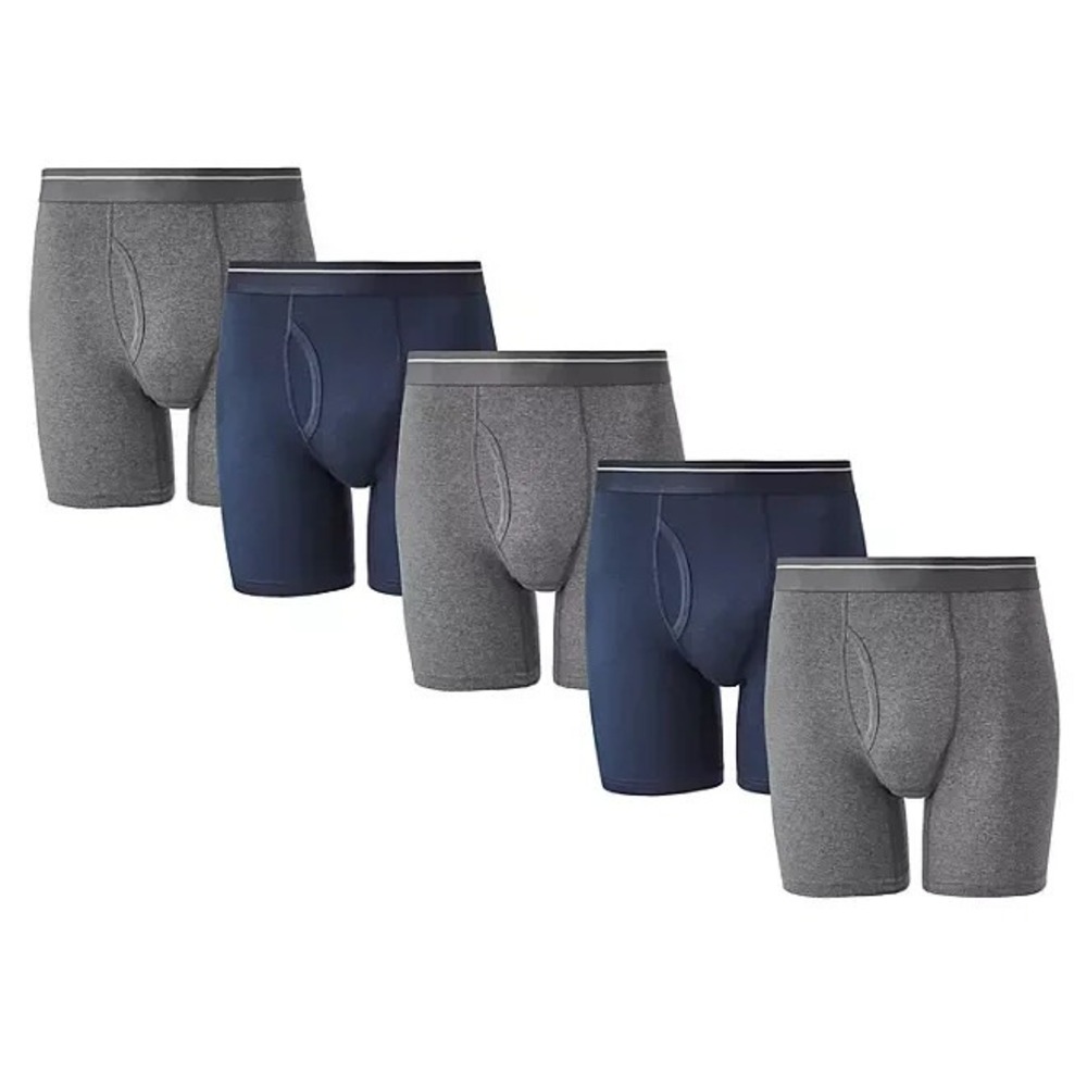Member's Mark Mens 5-Pack Cotton Stretch Boxer Brief XXL Navy Charcoal Grey